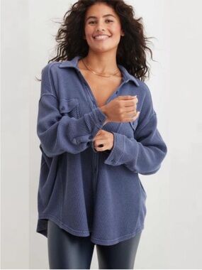 Aerie LumberJane Waffle Knit Shirt Jacket Shacket Size Medium